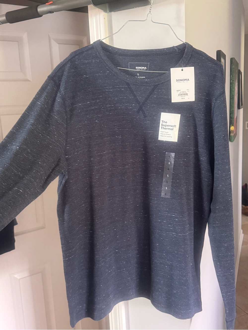 SONOMA Men's Navy Heathered Long-Sleeve Thermal Shirt